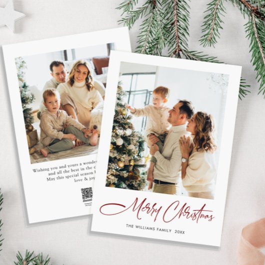 Elegante minimalistische kerstgroet 2 foto feestdagenkaart