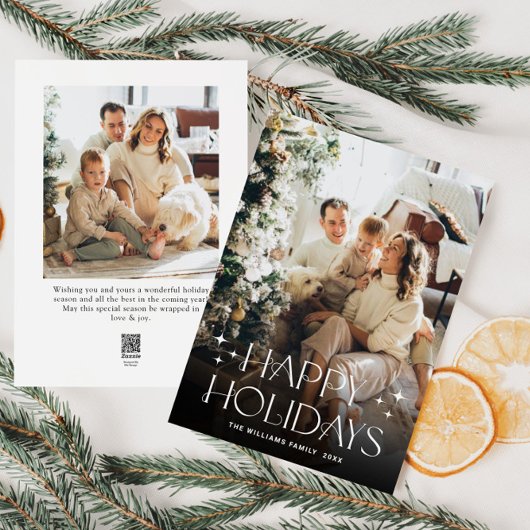 Elegante minimalistische kerstgroet 2 foto feestdagenkaart