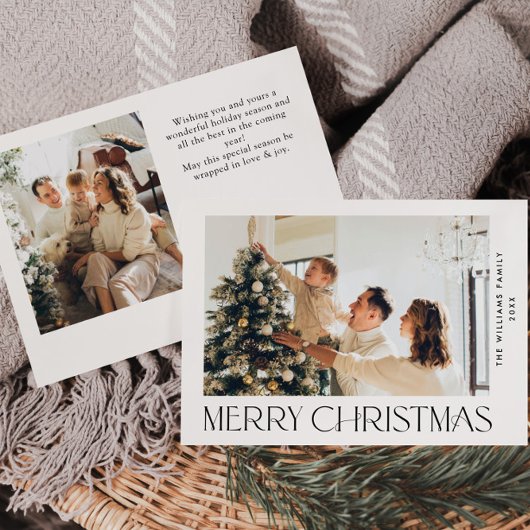 Elegante minimalistische kerstgroet 2 foto feestdagenkaart