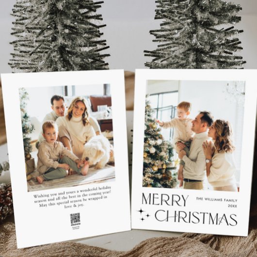 Elegante minimalistische kerstgroet 2 foto feestdagenkaart