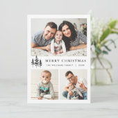 Elegante minimalistische kerstgroet 3 foto feestdagenkaart (Staand voorkant)