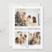 Elegante minimalistische kerstgroet 3 foto feestdagenkaart (Voorkant)