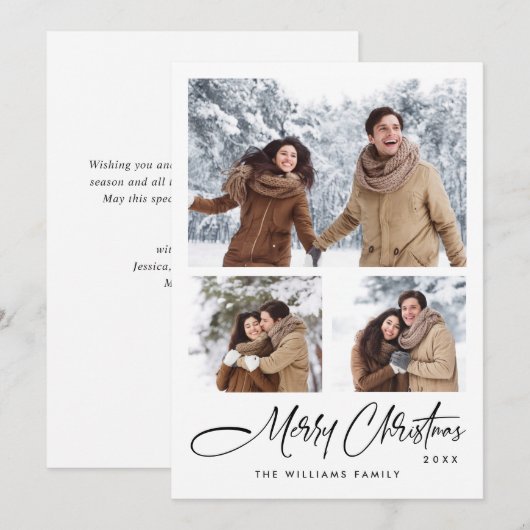Elegante minimalistische kerstgroet 3 foto feestdagenkaart (Voorkant / Achterkant)