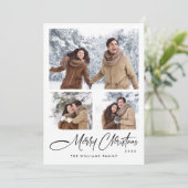 Elegante minimalistische kerstgroet 3 foto feestdagenkaart (Staand voorkant)