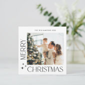 Elegante minimalistische kerstgroet 3 foto feestdagenkaart (Staand voorkant)