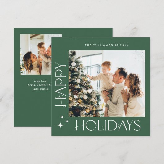 Elegante minimalistische kerstgroet 3 foto feestdagenkaart (Voorkant / Achterkant)