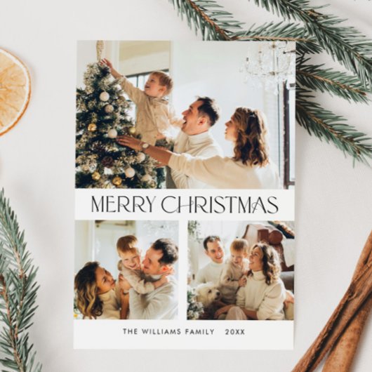 Elegante minimalistische kerstgroet 3 foto feestdagenkaart