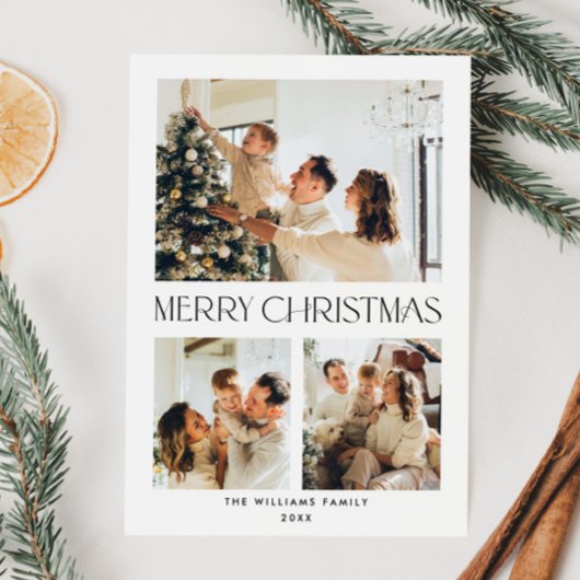 Elegante minimalistische kerstgroet 3 foto feestdagenkaart
