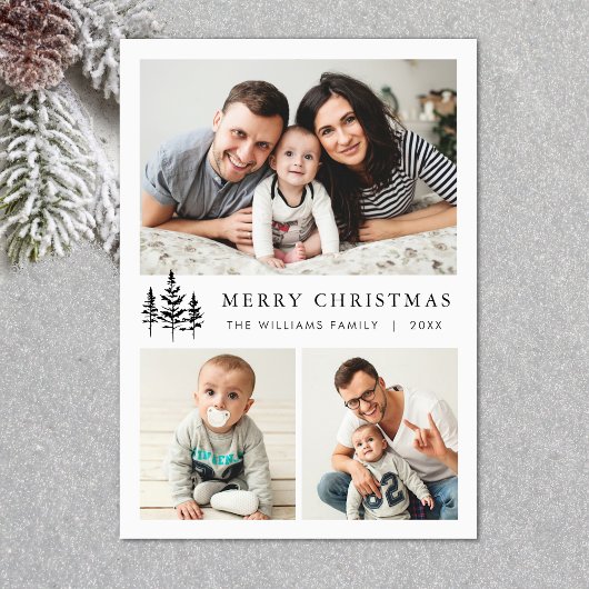 Elegante minimalistische kerstgroet 3 foto feestdagenkaart
