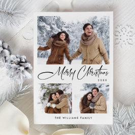 Elegante minimalistische kerstgroet 3 foto feestdagenkaart
