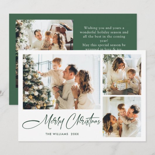 Elegante minimalistische kerstgroet 4 foto feestdagenkaart (Voorkant / Achterkant)