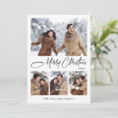 Elegante minimalistische kerstgroet 4 foto feestdagenkaart (Staand voorkant)
