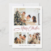 Elegante minimalistische kerstgroet 4 foto feestdagenkaart (Voorkant)
