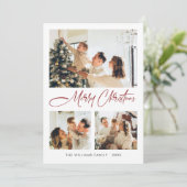 Elegante minimalistische kerstgroet 4 foto feestdagenkaart (Staand voorkant)