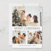 Elegante minimalistische kerstgroet 4 foto feestdagenkaart (Voorkant)
