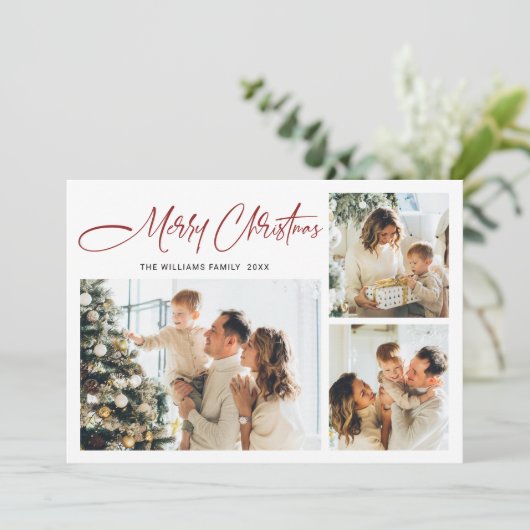 Elegante minimalistische kerstgroet 4 foto feestdagenkaart (Staand voorkant)
