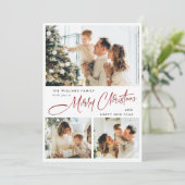 Elegante minimalistische kerstgroet 4 foto feestdagenkaart (Staand voorkant)