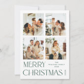 Elegante minimalistische kerstgroet 4 foto feestdagenkaart (Voorkant)