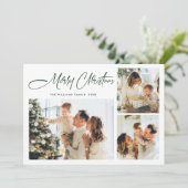 Elegante minimalistische kerstgroet 4 foto feestdagenkaart (Staand voorkant)