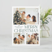 Elegante minimalistische kerstgroet 4 foto feestdagenkaart (Staand voorkant)