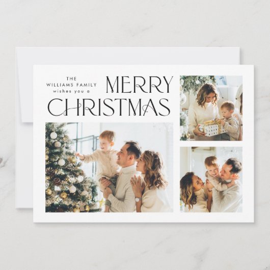 Elegante minimalistische kerstgroet 4 foto feestdagenkaart (Voorkant)