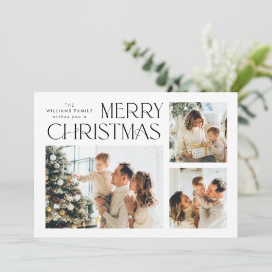 Elegante minimalistische kerstgroet 4 foto feestdagenkaart (Staand voorkant)