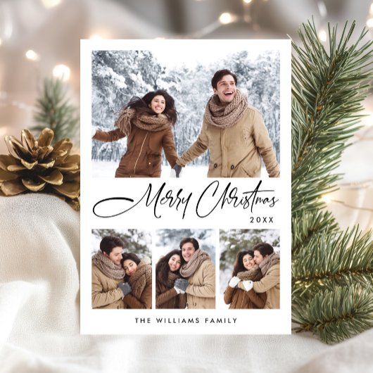 Elegante minimalistische kerstgroet 4 foto feestdagenkaart
