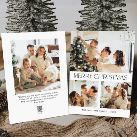 Elegante minimalistische kerstgroet 4 foto feestdagenkaart