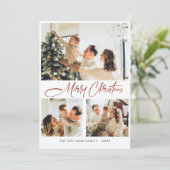 Elegante minimalistische kerstgroet 4 foto feestdagenkaart (Staand voorkant)