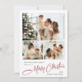 Elegante minimalistische kerstgroet 4 foto feestdagenkaart (Voorkant)