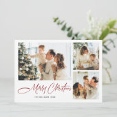 Elegante minimalistische kerstgroet 4 foto feestdagenkaart (Staand voorkant)