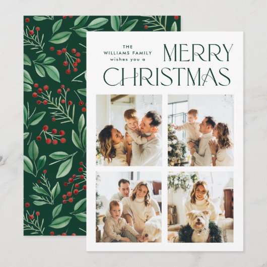 Elegante minimalistische kerstgroet 4 foto feestdagenkaart (Voorkant / Achterkant)