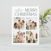 Elegante minimalistische kerstgroet 4 foto feestdagenkaart (Staand voorkant)