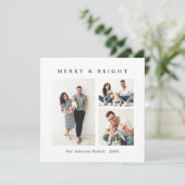 Elegante Minimalistische Kerstgroet 4 Foto Feestdagenkaart (Staand voorkant)