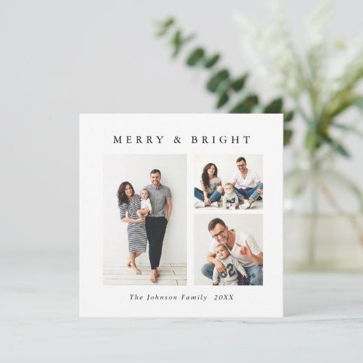 Elegante Minimalistische Kerstgroet 4 Foto Feestdagenkaart (Staand voorkant)