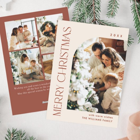 Elegante minimalistische kerstgroet 5 foto feestdagenkaart
