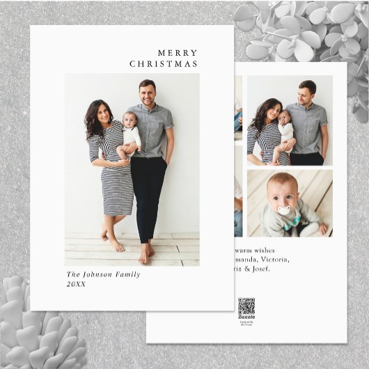 Elegante minimalistische kerstgroet 5 foto feestdagenkaart