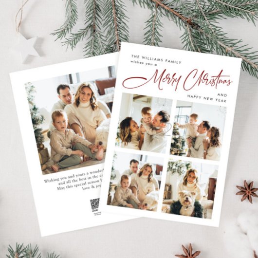 Elegante minimalistische kerstgroet 5 foto feestdagenkaart