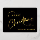 Elegante minimalistische kerstgroet bedrijf goud folie feestdagenkaart (Voorkant)