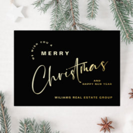 Elegante minimalistische kerstgroet bedrijf goud folie feestdagenkaart