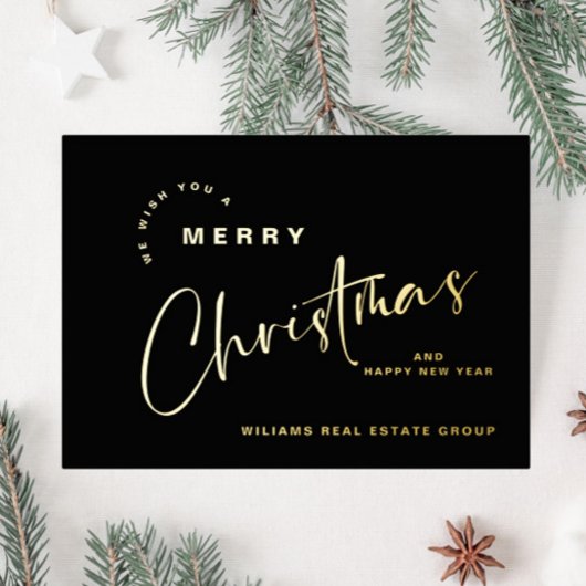 Elegante minimalistische kerstgroet bedrijf goud folie feestdagenkaart