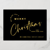 Elegante minimalistische kerstgroet bedrijf goud folie feestdagenkaart (Voorkant)