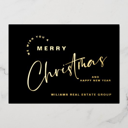 Elegante minimalistische kerstgroet bedrijf goud folie feestdagenkaart (Voorkant)