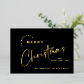 Elegante minimalistische kerstgroet bedrijf goud folie feestdagenkaart (Staand Voorkant)