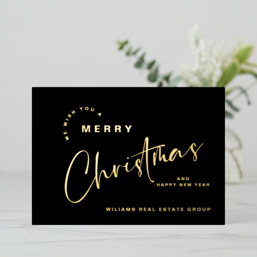 Elegante minimalistische kerstgroet bedrijf goud folie feestdagenkaart (Staand Voorkant)