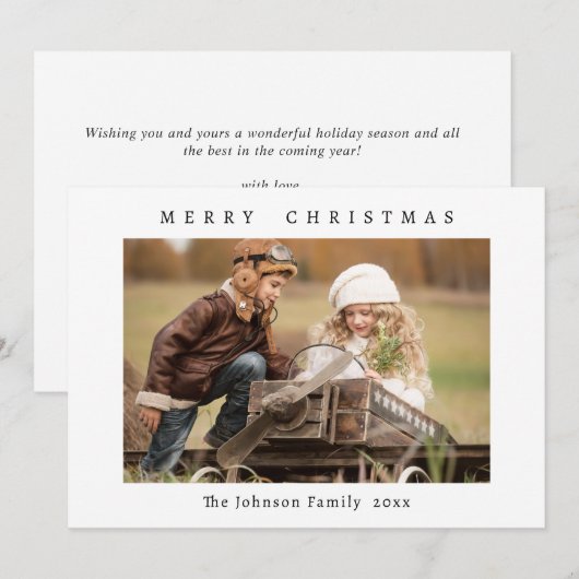 Elegante minimalistische kerstgroet foto feestdagenkaart (Voorkant / Achterkant)