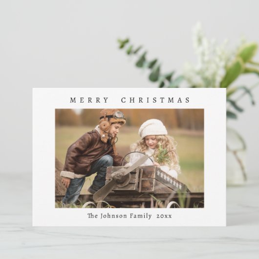 Elegante minimalistische kerstgroet foto feestdagenkaart (Staand voorkant)