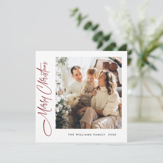 Elegante minimalistische kerstgroet foto feestdagenkaart (Staand voorkant)