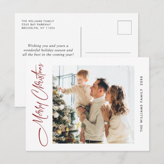 Elegante minimalistische kerstmis één foto groet briefkaart (Voorkant / Achterkant)