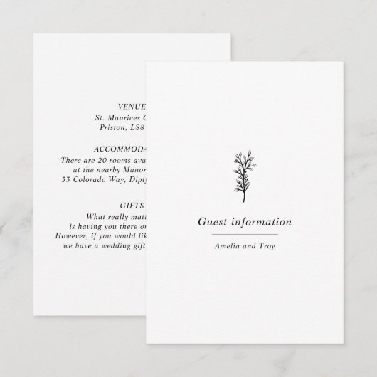 Elegante minimalistische klassieke olijfplantingen informatiekaartje (Voorkant / Achterkant)